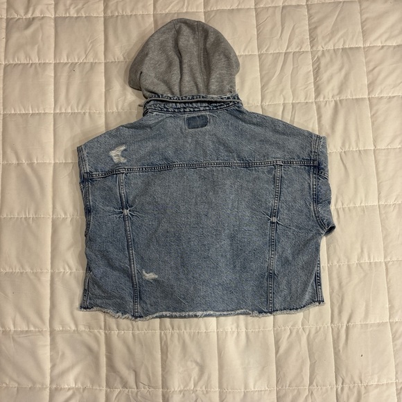 American Eagle Outfitters Blue Jean Jacket with Gray Hood - Picture 2 of 2